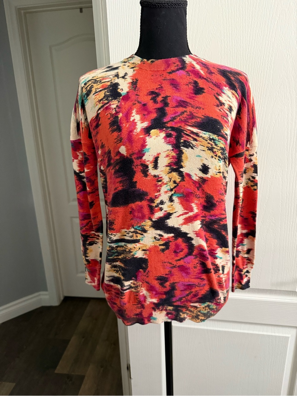 Haute Hippie Multicolor Abstract Crewneck Sweater - Red, Black, Cream